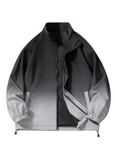 Men's Ombre Print Zip Up Pocket Jacket, Loose Casual Long Sleeve Drawstring Outerwear for Fall & Winter, Men's Clothes for Daily Wear