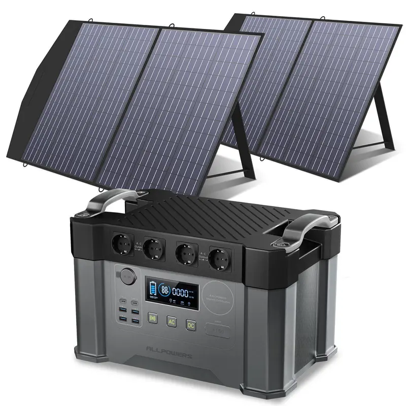 ALLPOWERS Solar Generator 2000W Battery Charger,110V/230V Pure Sine Wave AC Outlet With 2×100W Portable Solar Panel For Outdoors 7