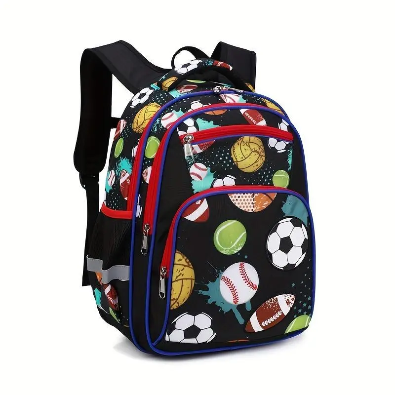 Kids Sports Backpack for Boys, Durable Multi-Layer School Bag with Adjustable Straps, Lightweight Oxford Material, Zipper Closure, Print Design for Ages 6-12, Travel Backpack 3