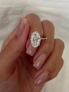 S925 Sterling Silver Oval Shaped Artificial Gemstone Ring, Solitaire Ring, Fashion Engagement Ring for Women, Trendy All-match & Exquisite Jewelry for Birthday Gift