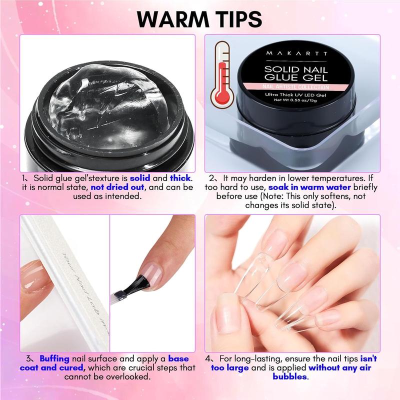 Nail Glue for Press on Nails, Solid Nail Glue Gel for Acrylic Tips, Extra Strong UV False Nail Glue, Non-Sticky 3D Gel for Acrylic Decoration 7