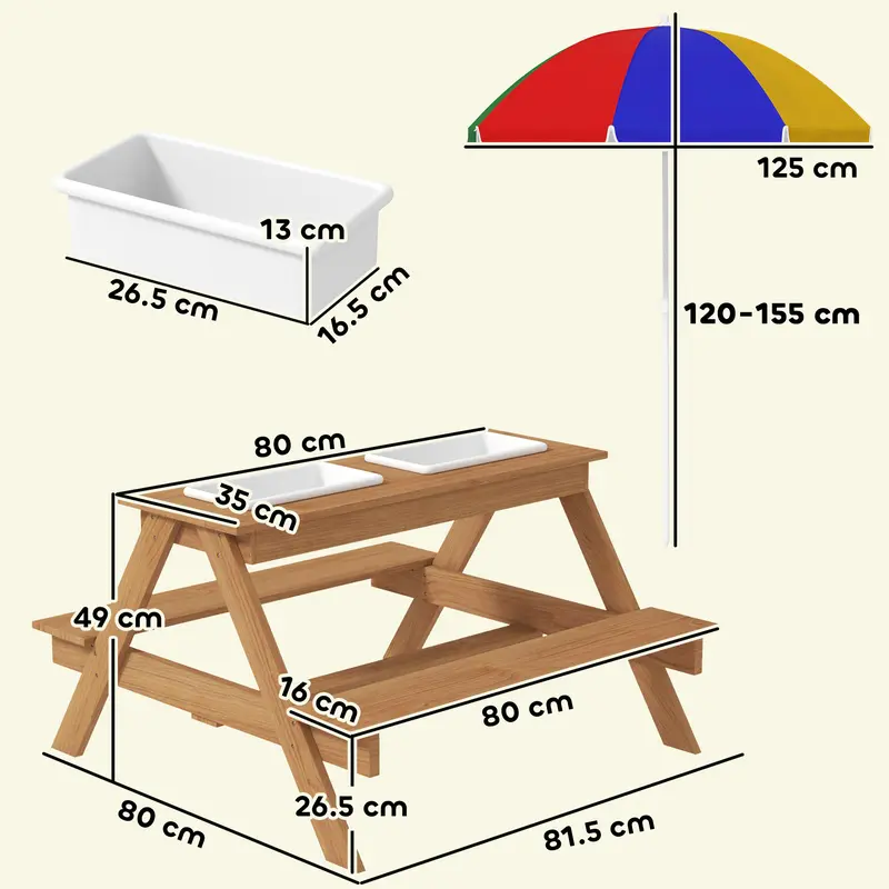 AIYAPLAY Wooden Kids Picnic Table, Sand and Water Table w/ Benches, Parasol 4