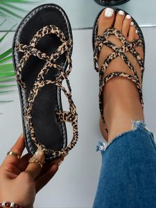 Women's Fashionable Leopard Pattern Slip on Sandals, Leopard Print Slides, Casual Comfortable Sandals for Summer, Female All-match Round Toe Sandals for Daily Wear, Girl