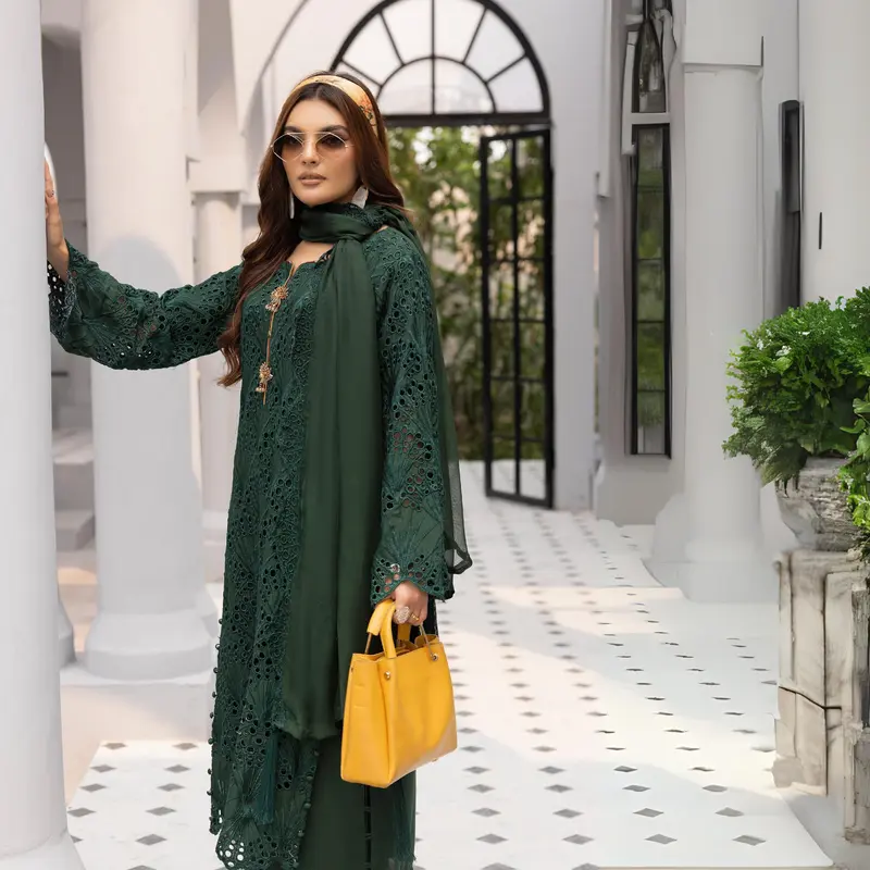 3 Pc Linen Chikenkari Ready to Wear Dress | Simrans | UMSIM4 6