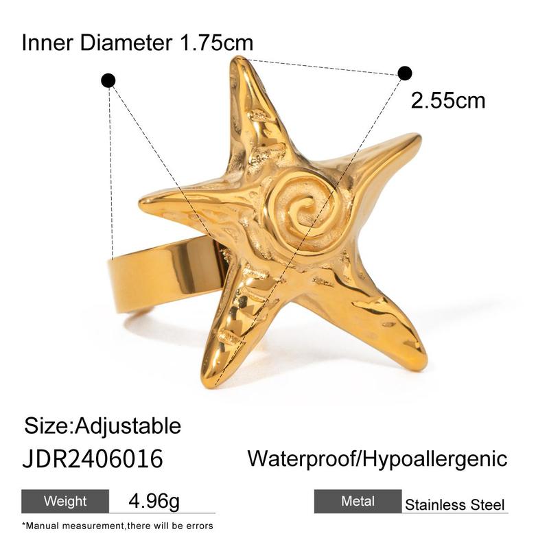 Product Introduction of 316L Stainless Steel Starfish Open Ring Adjustable 18K Gold PVD Plated Metal Summer Personalized Jewelry for Holiday 5
