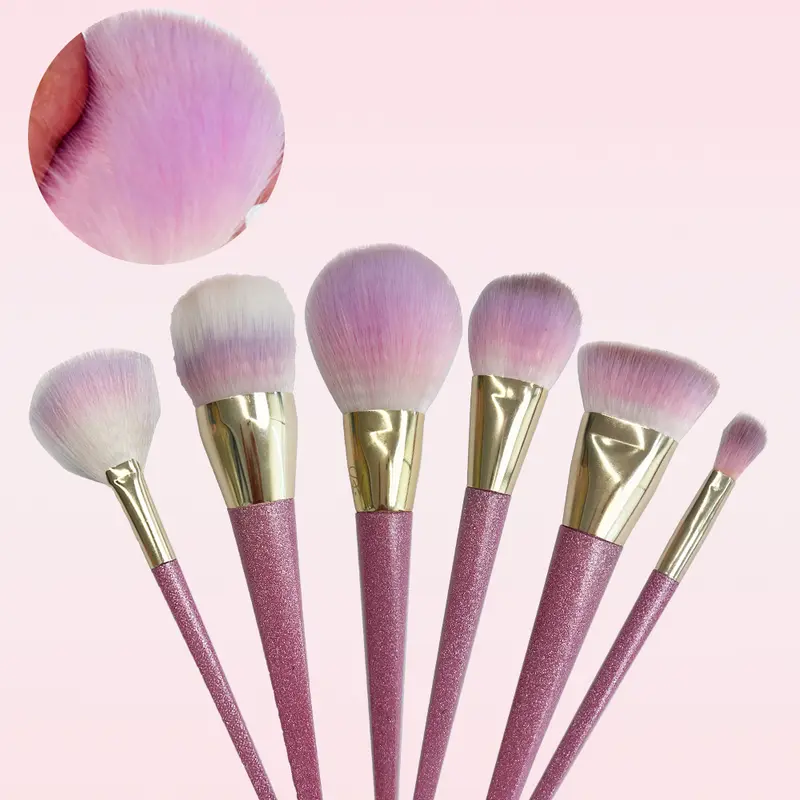 6Pcs Professional Makeup Brushes Set , Pink Pearl Flash Handles, Comfortable To Hold And Easy To Use. Full Face Travel Make up Professional Brushes Set 2