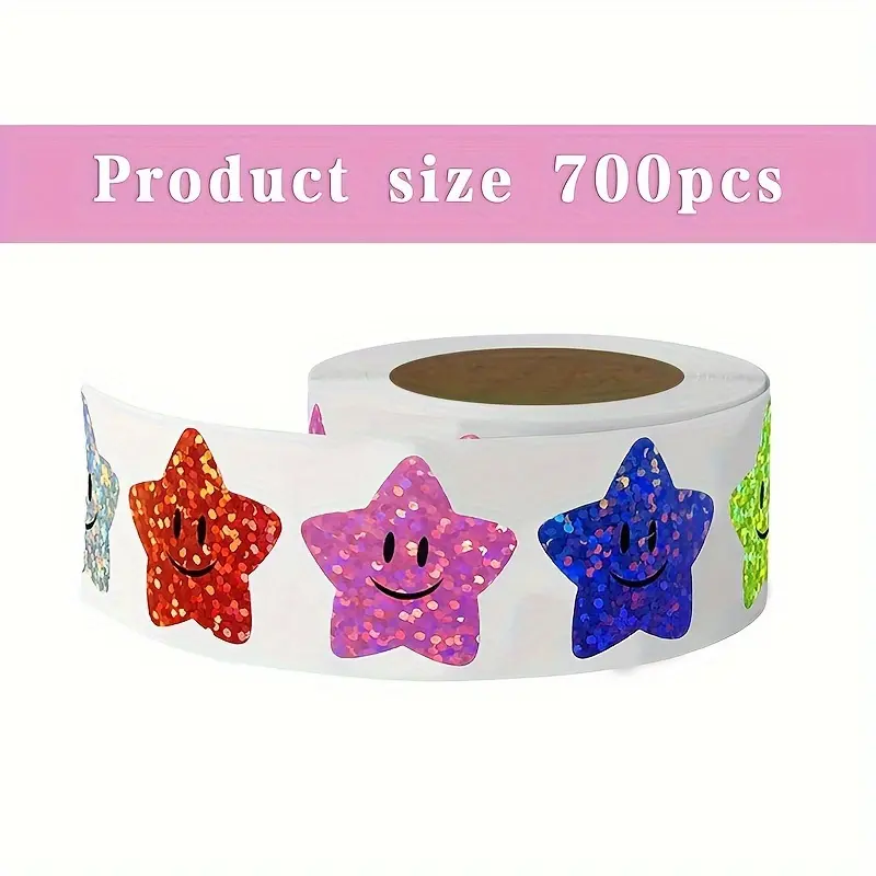 ANIELGARD   500 Self-adhesive Star Happy Face Stickers per Roll, 2.5 Cm, Reward Chart Decorative Label 1