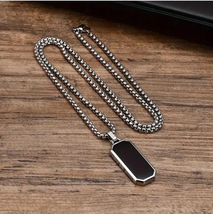 1pc Stainless Steel Necklace, Men's Simple Black Drip Oil Stainless Steel Pendant, Men's Personality Gift Christmas New Year Valentine's Day Holiday Gift 3