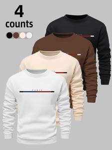Men's Letter & Geometric Print Drop Shoulder Warm Sweatshirt, Casual Loose Long Sleeve Round Neck Pullover for Fall & Winter, Men's Clothes for Daily Wear, Mens Clothing