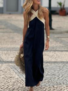 Women's Colorblock Print Sleeveless Dress, Elegant Fashion Casual Breathable Sleevless Maxi Dress for Daily Outdoor Wear, Ladies Dress for Summer, Womenswear, Sundresses, Beach Holiday Dress, Casual Chic Dress, Casual Fashionable Dress