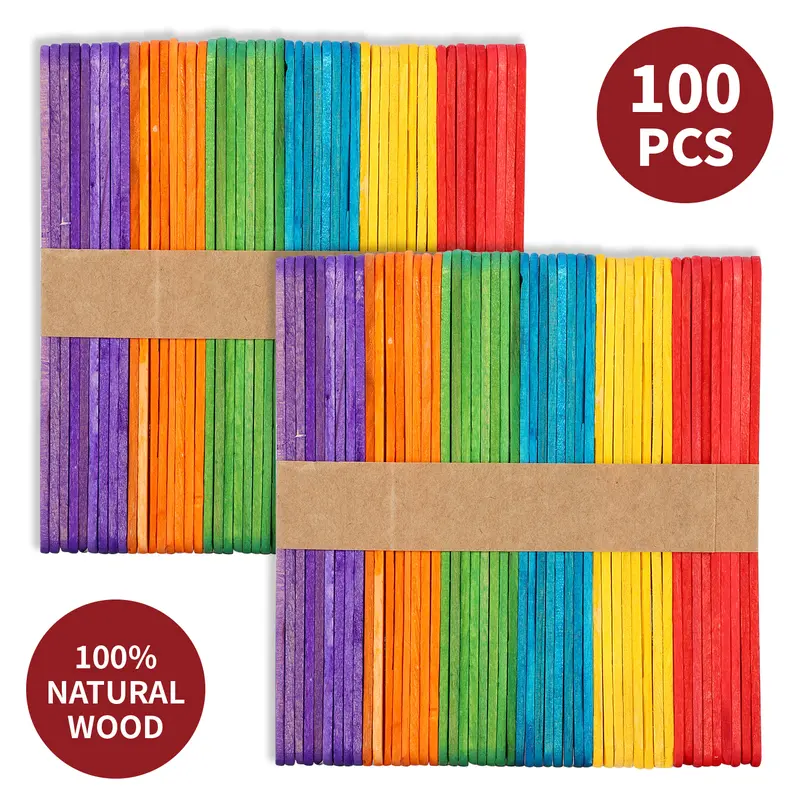 Vinsani 100 / 300 / 500pcs Coloured Wooden Lolly Sticks – Smooth Craft Popsicle Kids Lollipop Sticks - Perfect for Desserts (Ice Creams, Cakesicles, Lollypops), Kids DIY Art Project and Crafts – 11.2 X 1CM 2