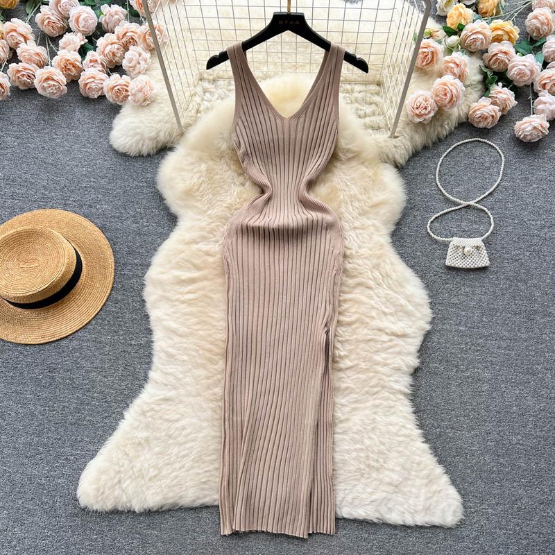 Product Introduction of YuooMuoo Chic Fashion Sexy Wrap Hips Split Knitted Autumn Dress Women Slim Elastic Bodycon Long Dress Streetwear Outfits Vestido 34