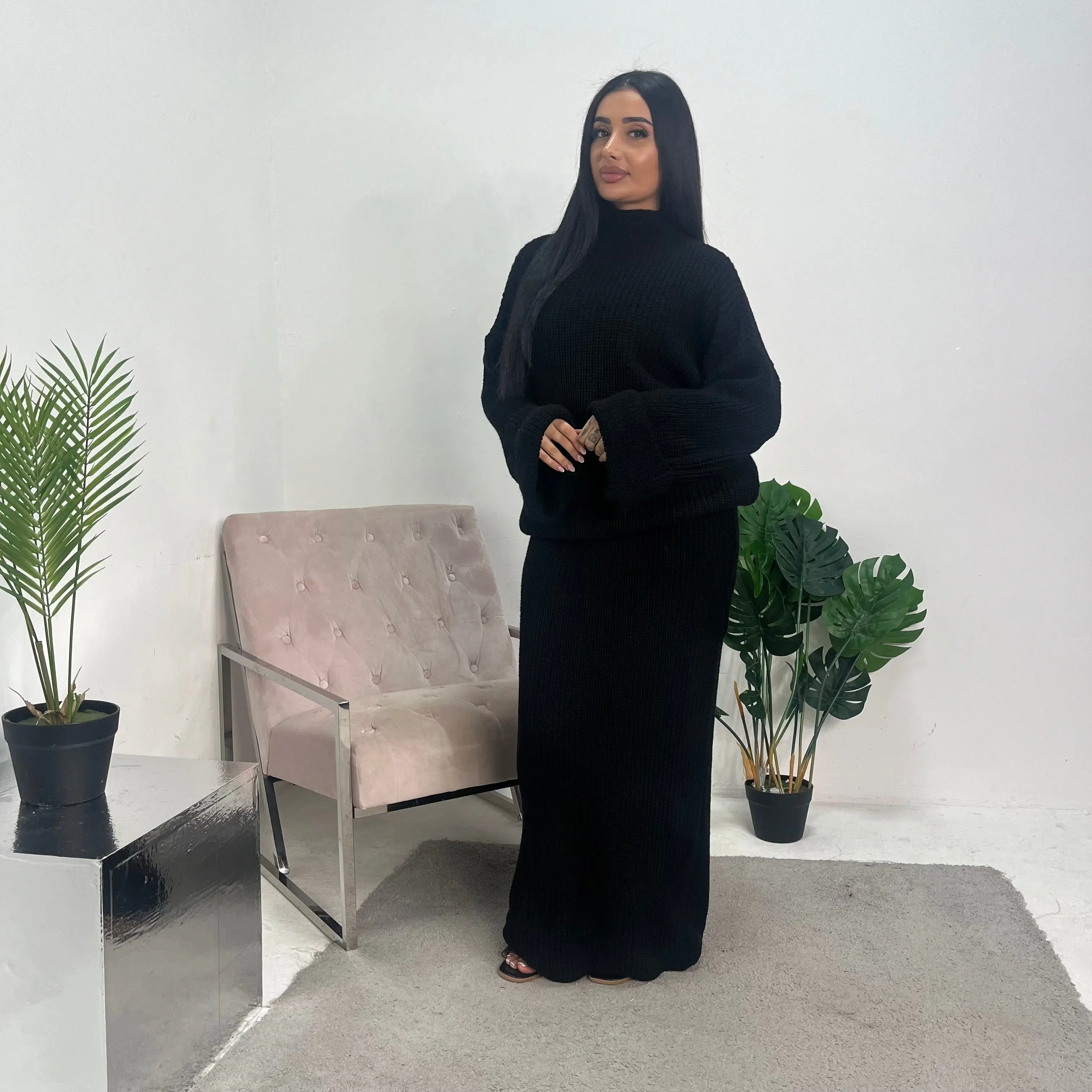 Ivy Black Knitted Skirt Two Piece Set