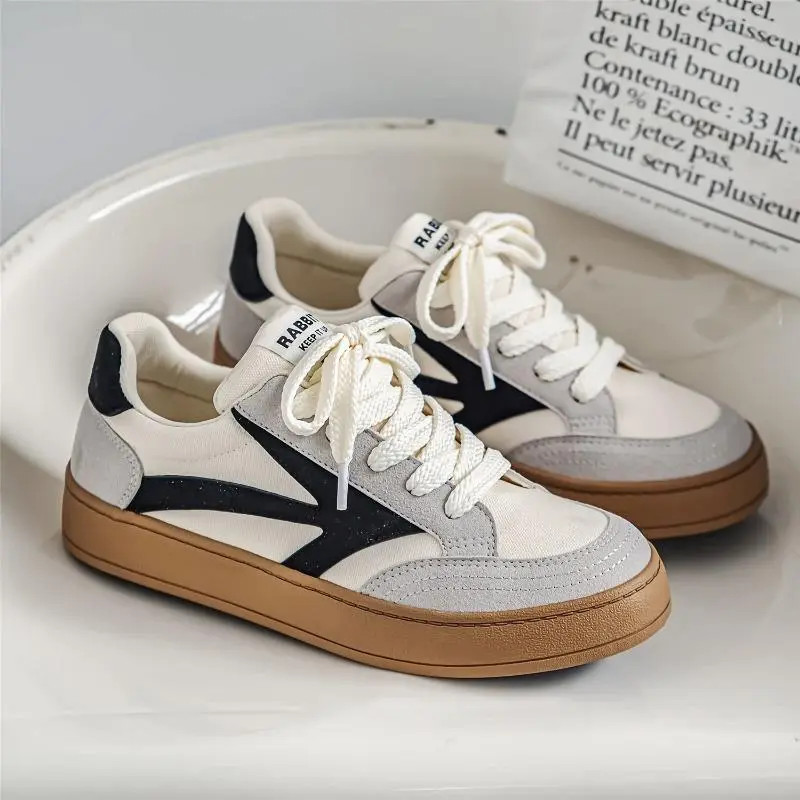 Men's 2024 Vintage-Style Skateboarding Sneakers - Low Top Korean Trendy Sports Shoes, All-Season Canvas Upper, Rubber Sole & Insole, Lace-Up Round Toe for Everyday Casual Wear and Roller Skating 2