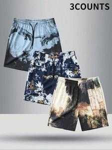 Men's Drawstring Waist Graphic Shorts, Regular Fit Casual Fashion Comfy Shorts for Summer, Men's Bottoms for Beach Vacation