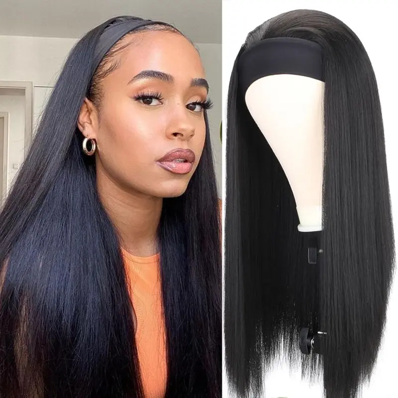 20-30Inch Straight Headband Wig Black/Brown/Mix Color Women's Headband Wig Synthetic Wigs For Women Heat Resistant Synthetic Wig 0