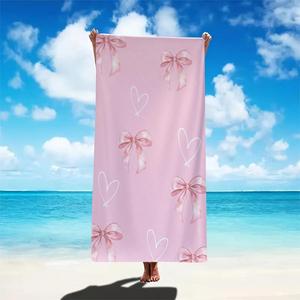 Bow & Heart Pattern Beach Towel, Soft Absorbent Towel, Travel Swimming, Diving, Surfing, Bathing, Yoga, Camping, Beach Accessories