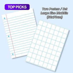 Classroom Large Laminated Dry Erase Poster Set, 2 Counts/set Grid and Lined Erasable Poster Set for Home and Office, School Teaching Supplies, Classroom Supplies Charts, Valentine's Day Gift