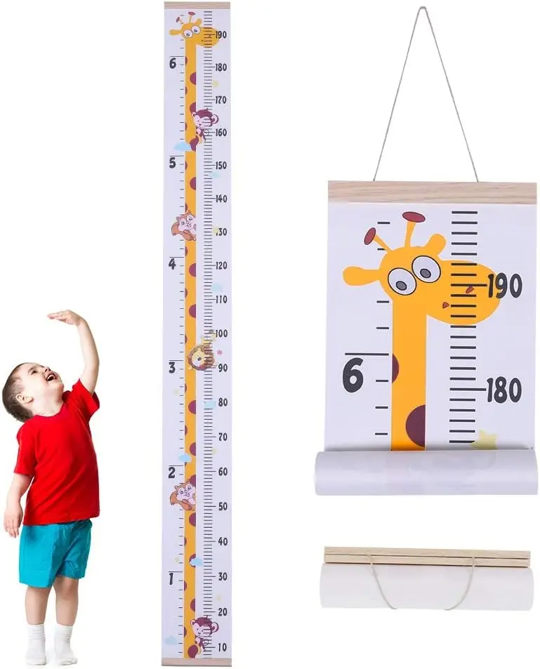 Height Growth Chart, Wall Hanging Measuring Ruler for Kids, Removable Canvas and Wood Wall Ruler Bedroom Nursery Wall Decoration