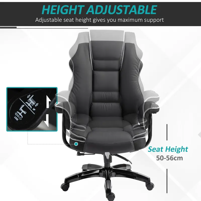 Vinsetto Piped PU Leather Padded High-Back Computer Office Gaming Chair Swivel Desk Seat Ergonomic Recliner w/ Armrests Adjustable Seat Height Black 3