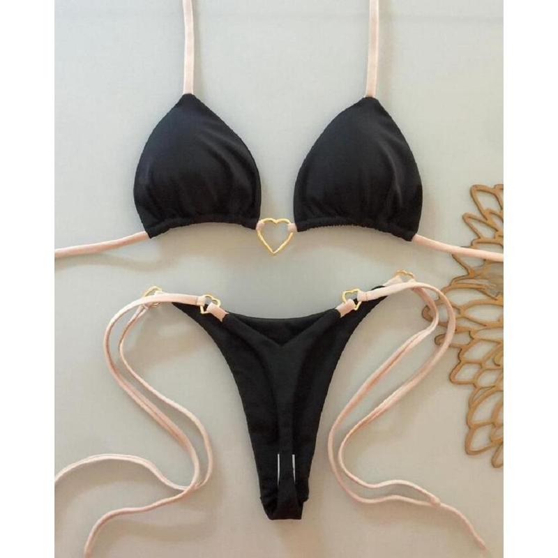 Sexy Halter Solid color Bikini Set Women's Swimsuit Two-piece Triangle Thong Swimwear Bathing Suit Brazilian Biquinis 2