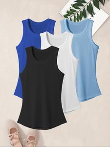 Women's Solid Ribbed Sports Tank Top, Breathable Sleeveless Gym Tops for Yoga Gym Workout, Ladies Sportswear for All Seasons, Workout Gym Clothing, Stylish Activewear, Sports Fitness Vest