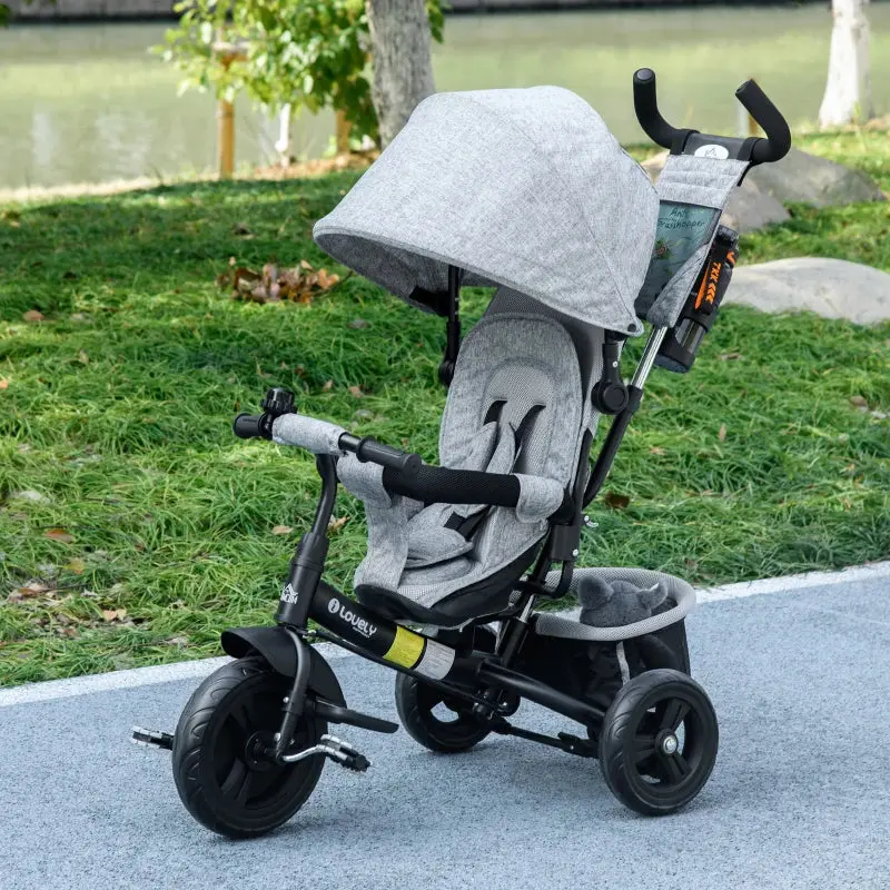 Kids Trike Push Bike with Push Handle, Canopy for 1-5 Years, Grey 8