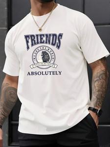 Men's Letter Print Round Neck Tee, Loose Casual Short Sleeve Crew Neck T-shirt for Summer, Fashion Men's Top for Daily Wear, Tropical