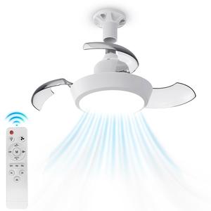Retractable Ceiling Fan with Light, LED Illumination Ceiling Fan with Remote Control & Socket, Space-saving Fan Light for Bedroom, Living Room, Dining Room