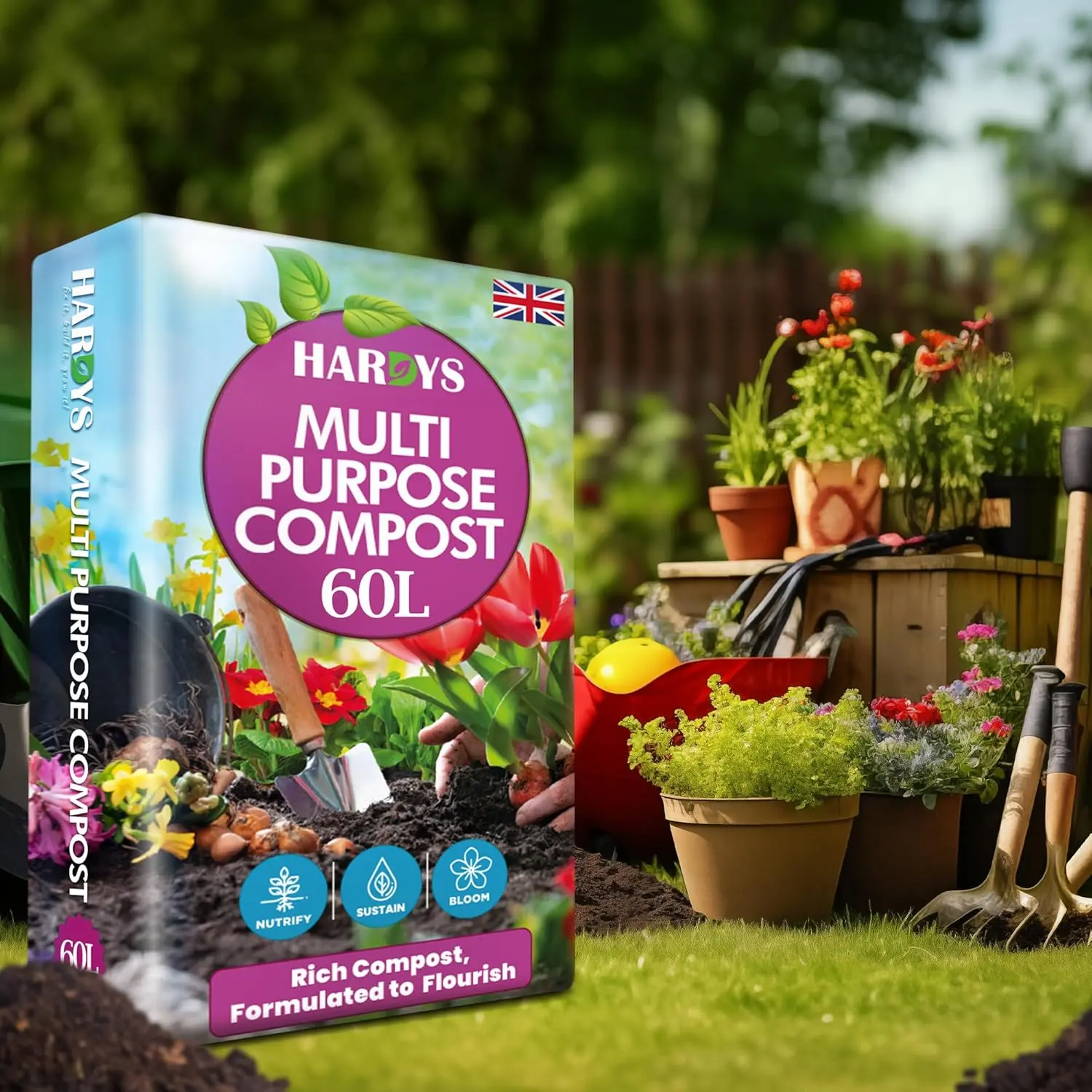 Hardys 60L Multi Purpose Compost - Potting & Seed Compost for Outdoor Plants | All Purpose Indoor Plants Potting | Nutrient Rich Fertiliser for Garden, Pots, Planter Beds