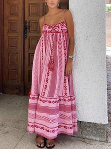 Women's Geometric Print Dress, Boho Sleeveless Cami Dress for Beach Holiday Vacation, Ladies Summer Clothes, Womenswear