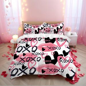 Lip Print & Letter Pattern Bedding Set, Including 1 Count Bedspread & 1/2 Counts Pillowcase without Filler, Soft Comfortable Bedding Set for Home Bedroom
