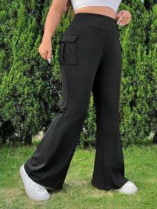 【Plus Size】 Solid Pocket Straight Leg Pants, Casual Comfy Trousers for Women, Women's Bottoms for Summer