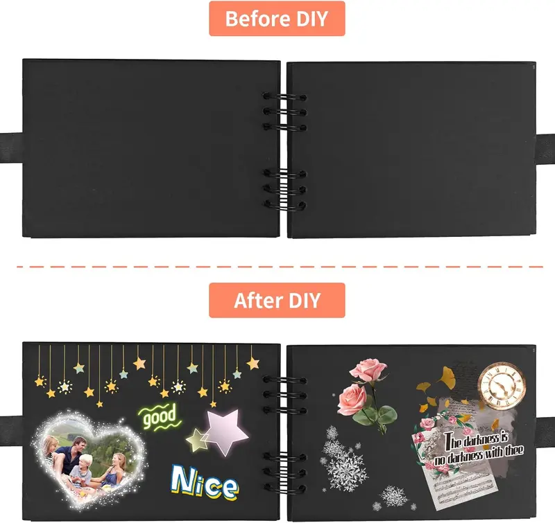 Scrapbook Photo Albums, DIY Memory Album 100 Pages Photo Album Craft Paper with Scrapbook Accessories Couples Scrapbook Baby Scrapbook for Anniversary, Wedding,Travelling, Baby Shower Black 1