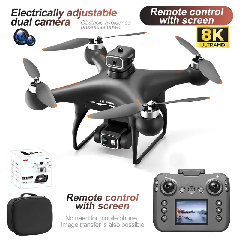 S116 MAX Drone with Screen Control – 8K HD Camera, IR Obstacle Avoidance, ESC, Brushless Motor, Foldable RC Quadcopter for Aerial Photography 8
