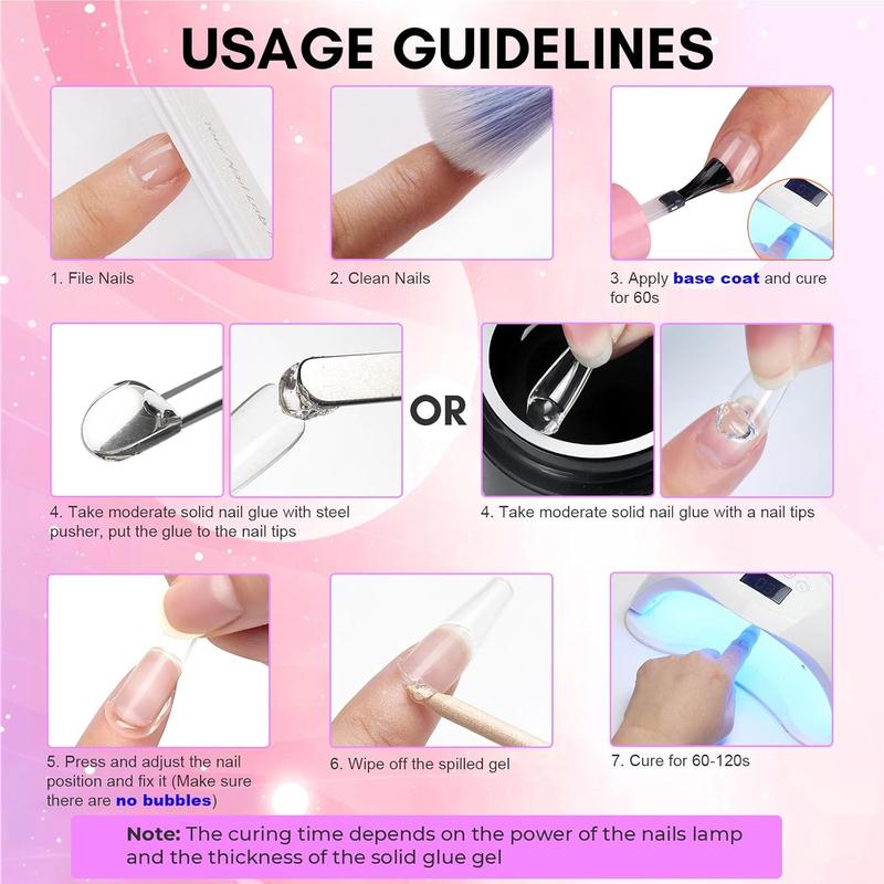 Nail Glue for Press on Nails, Solid Nail Glue Gel for Acrylic Tips, Extra Strong UV False Nail Glue, Non-Sticky 3D Gel for Acrylic Decoration 6