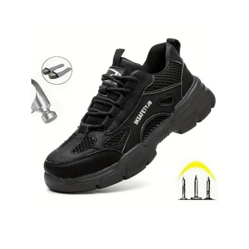 Men's Breathable Lightweight Anti-slip Safety Shoes, Casual Waterproof Workout Sneakers, Comfortable Hollow Out Design Lace Up Work Shoes, Non-slip Safety Shoes for Daily Wear 4