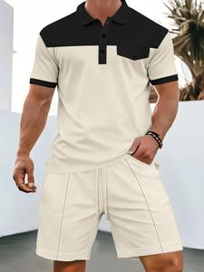 Two-piece Set Men's Solid Half Zip Polo Shirt & Shorts, Loose Casual Comfy Breathable Short Sleeve Top & Shorts for Daily Outdoor Wear, Menswear for All Seasons, Shortsleeve