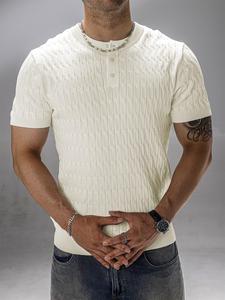 Men's Regular Fit Textured Knit Polo Shirt, Casual Short Sleeve Collared Knit Top for Summer, Fashion Men's Knitwear for Daily Wear, Tropical