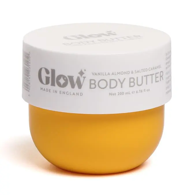 Glow Body Butter 250ml – Deeply Hydrating Vanilla Almond & Salted Caramel Moisturiser for Glowing, Smooth Skin