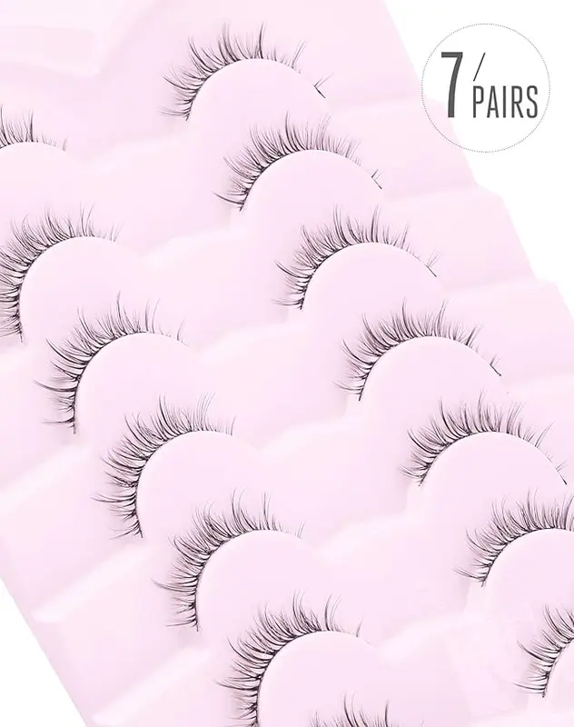 Natural Lashes Short Eyelashes Wispy Natural Look Soft False Eyelash Fake Eye Lash Faux Mink 7 Pairs D2(6MM-10MM) 4