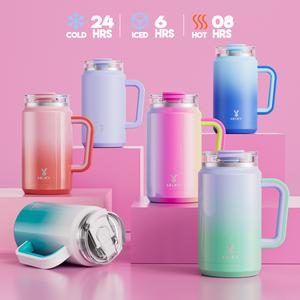 【MEOKY】Meoky Vacuum Insulated Travel Mug - 32oz/50oz (0.9L/1.4L) Stainless Steel Cup with Leakproof Lid & Straw | 24-Hour Cold Retention, BPA-Free, Silicone Handle | Perfect for Travel