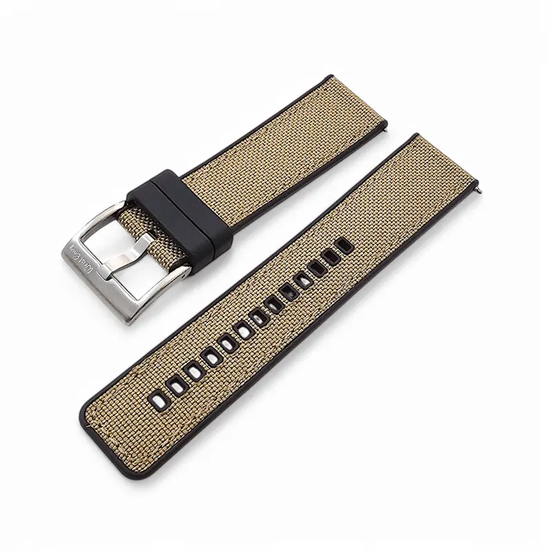 Hybrid Sailcloth Fabric & FKM Rubber Watch Strap 20mm 22mm 24mm Khaki Sand Beige 3