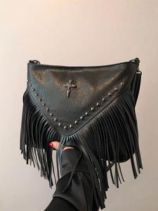 Women's Fashionable Tassel Design Cross Patched Decor Stylish Crossbody Bags, Fringe Crossbody Shoulder Purses, Casual Solid Color Pu Leather Zipper Shoulder Bag with Adjustable Strap for Daily Used, Trendy All-match Bag, Solid Color Stylish Crossbody