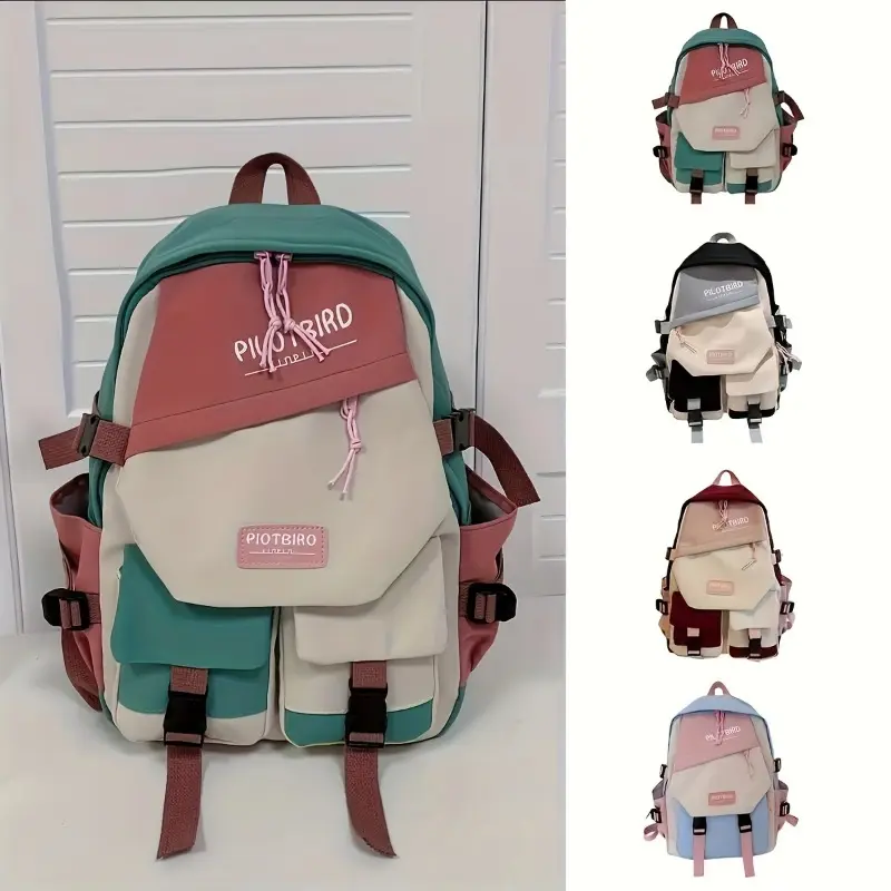 Stylish Ultra-Light Colorblock Backpack - Durable Nylon with Secure Zip, Perfect for College, Travel & Daily Outings 1