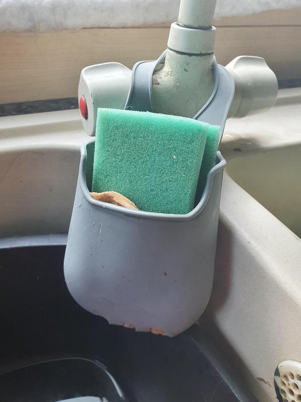 Kitchen Sponge Holder with Tap Hook, Silicone, Grey, 4 x 10 x 19.5 cm 4