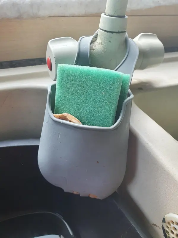 Kitchen Sponge Holder with Tap Hook, Silicone, Grey, 4 x 10 x 19.5 cm 4
