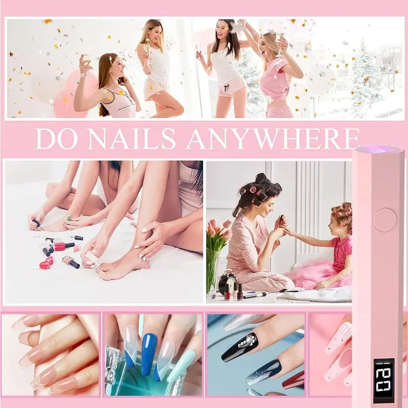YIKOOLIN Convenient Handheld Nail Dryer Lamp UV/LED Nail Curing All Gel Polish Nail Art Tool USB Rechargeabl Quick Dry Nail Lamp Pink Display 3