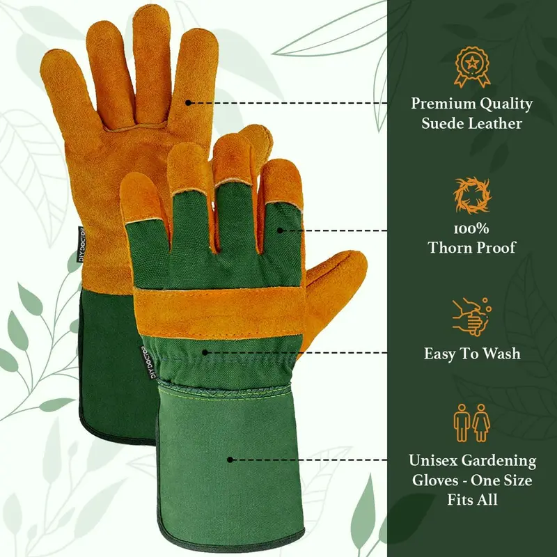 Unisex Leather Heavy Duty Gardening Gloves for Men and Women - Large Warm Thorn Proof Garden Gloves 1