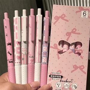 18/12/6pcs, Pink Bowknot Quick-Drying Gel Pen, 0.5mm Fine Tip, Smooth Writing, Suitable for Office and Classroom Supplies, Festival Stationery Gifts, Classroom Supplies, Children's Valentine's Day Gifts, Stationery, Bowknot #TOP PICKS
